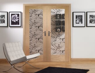 Suffolk Oak Original Pattern 10 Pair - Clear Etched Glass Internal Doors
