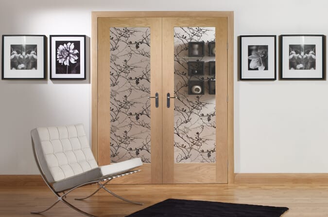 1981 x 1372 x 40mm (54") Suffolk Oak Pattern 10 Pair - Clear Etched Glass  Internal Door