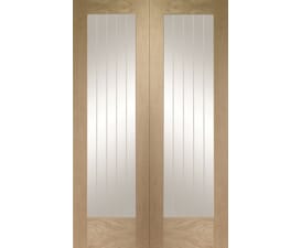 Suffolk Oak Pattern 10 Rebated Pair - Clear Etched Glass Internal Doors