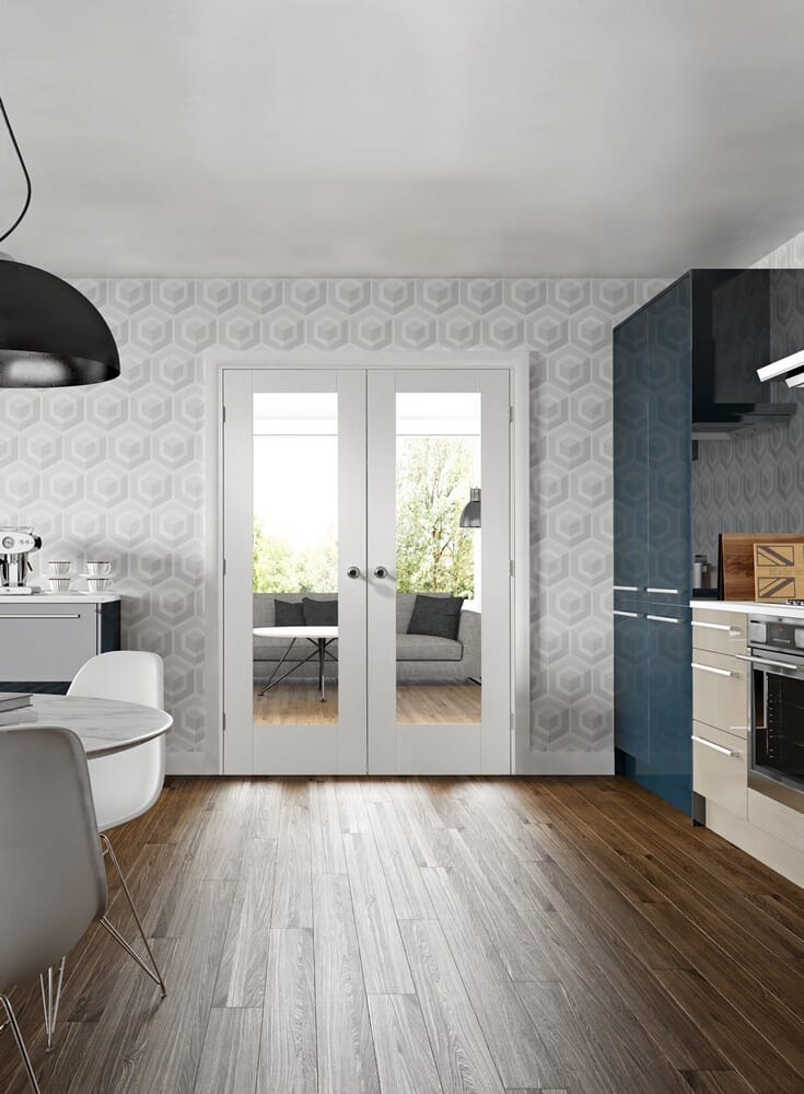 Pattern 10 Pair white - Clear Glass Internal Doors