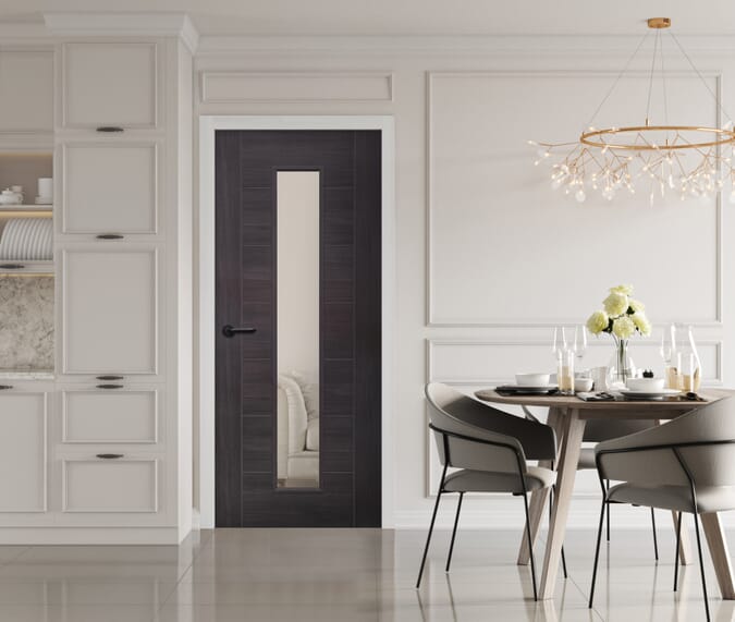 2040 x 726 x 40mm Palermo Umber Grey Laminate - Clear Glass  Internal Door
