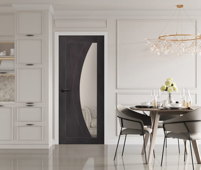 2040 x 726 x 40mm Salerno Umber Grey Laminate - Clear Glass  Internal Door