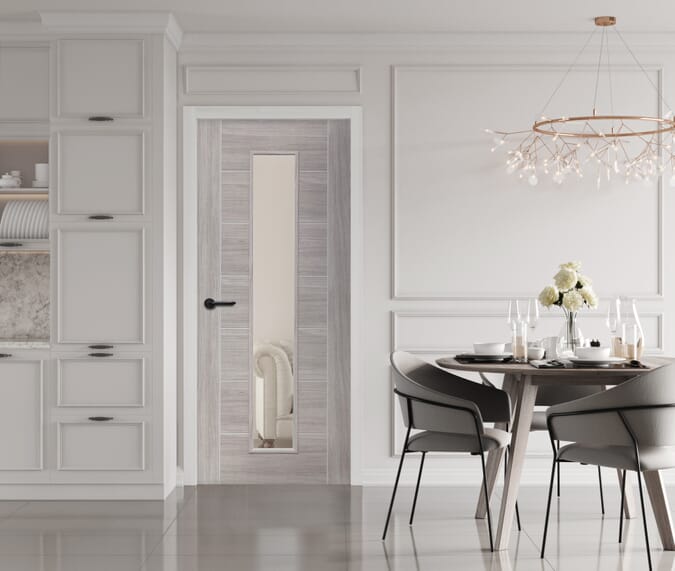 2040 x 726 x 40mm Palermo White Grey Laminate - Clear Glass  Internal Door