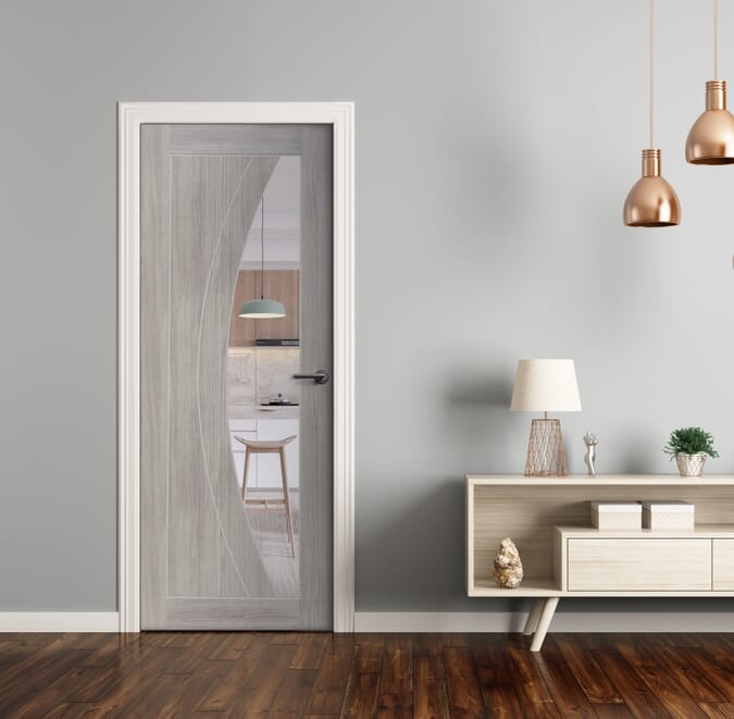 2040 x 826 x 40mm Salerno White Grey Laminate - Clear Glass  Internal Door