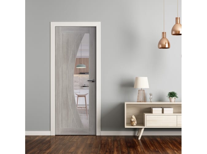 Salerno White Grey Laminate - Clear Glass Internal Doors