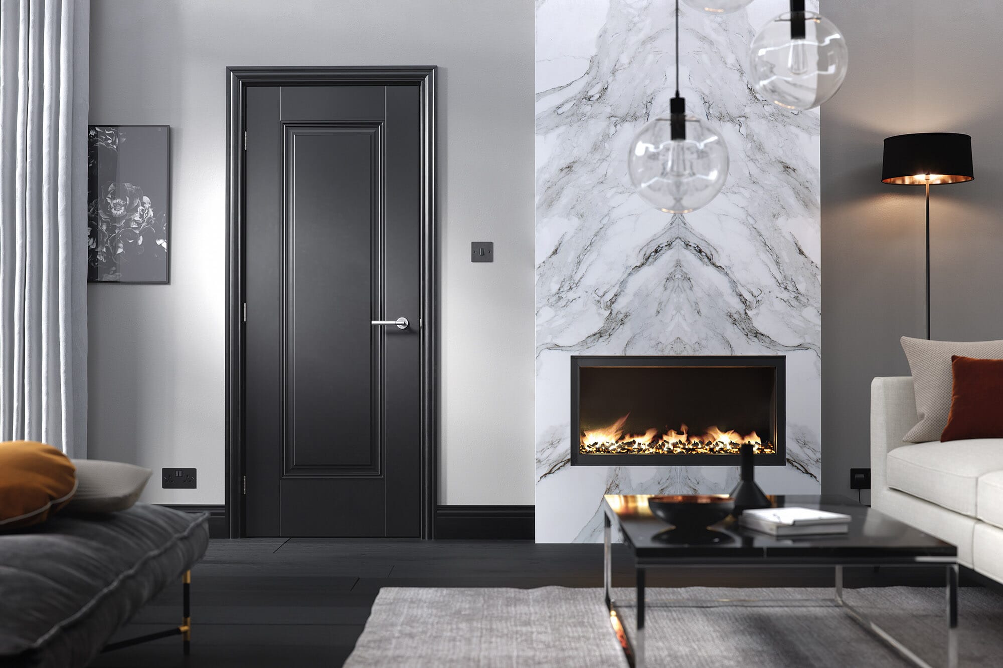 1981 x 762 x 44mm (30") Eindhoven Black 1 Panel  FD30 Fire Door