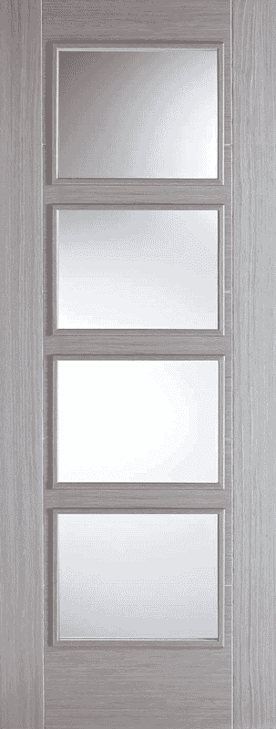 838x1981x44mm (33") Vancouver Light Grey 4 Light - Clear Glass Pre-Finished Fire Door