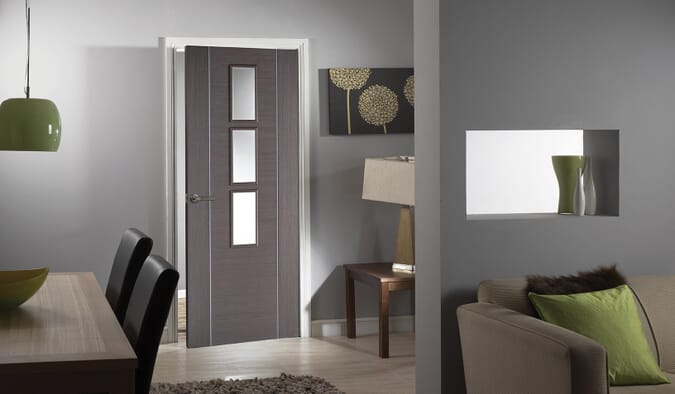 Alcaraz Choco Grey - Clear Glass Prefinished Internal Doors