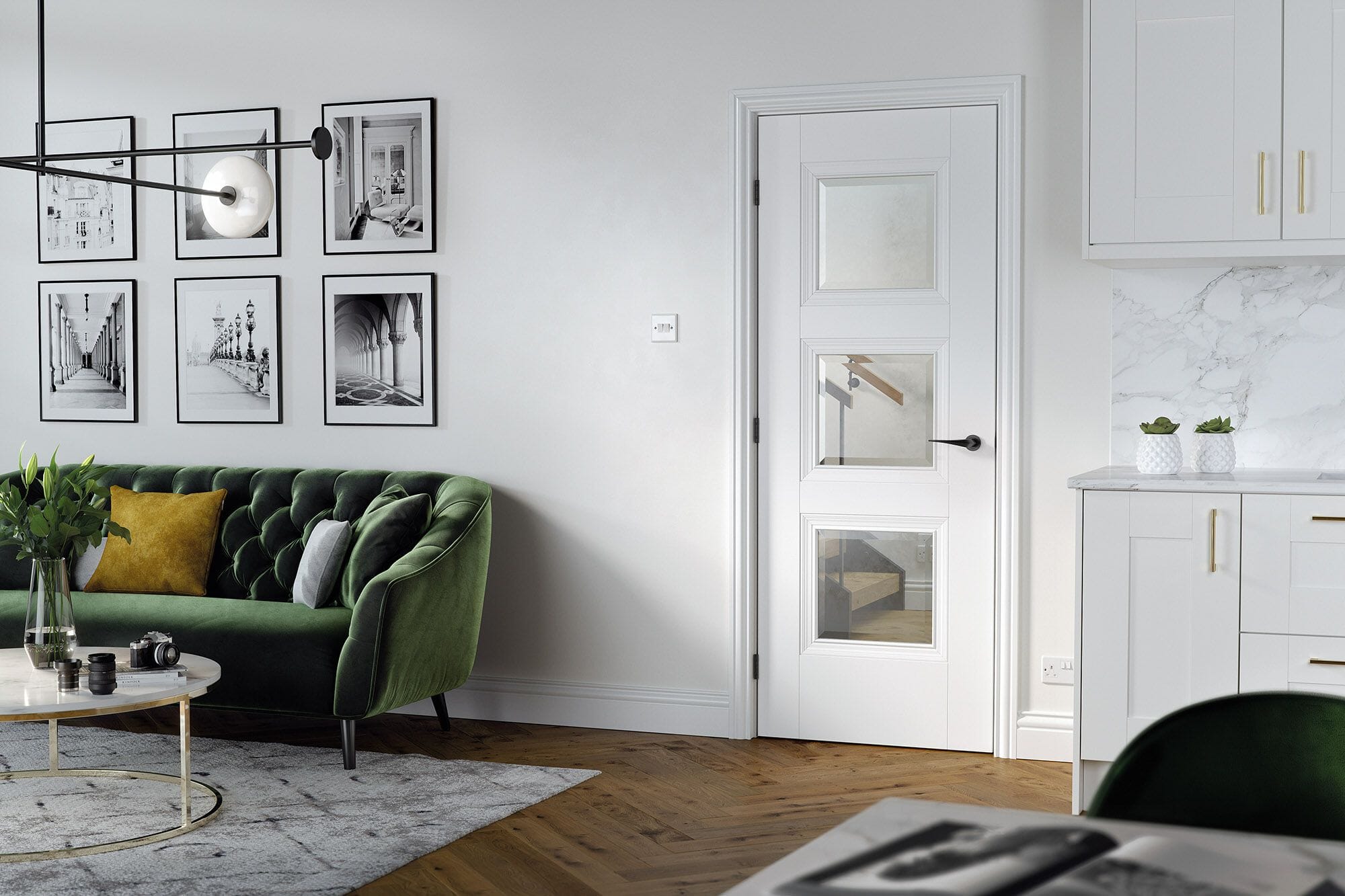 Amsterdam White 3 Light - Clear Glass Internal Doors