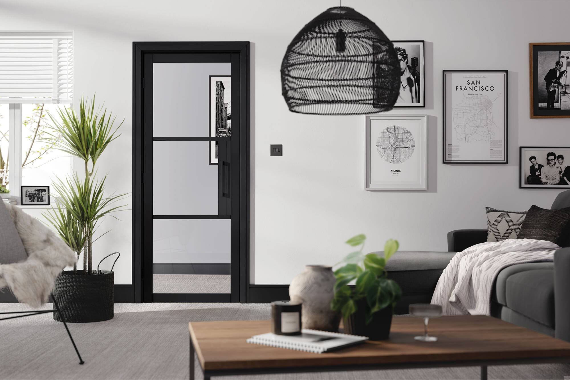 Tribeca Clear Glazed Black Internal Doors