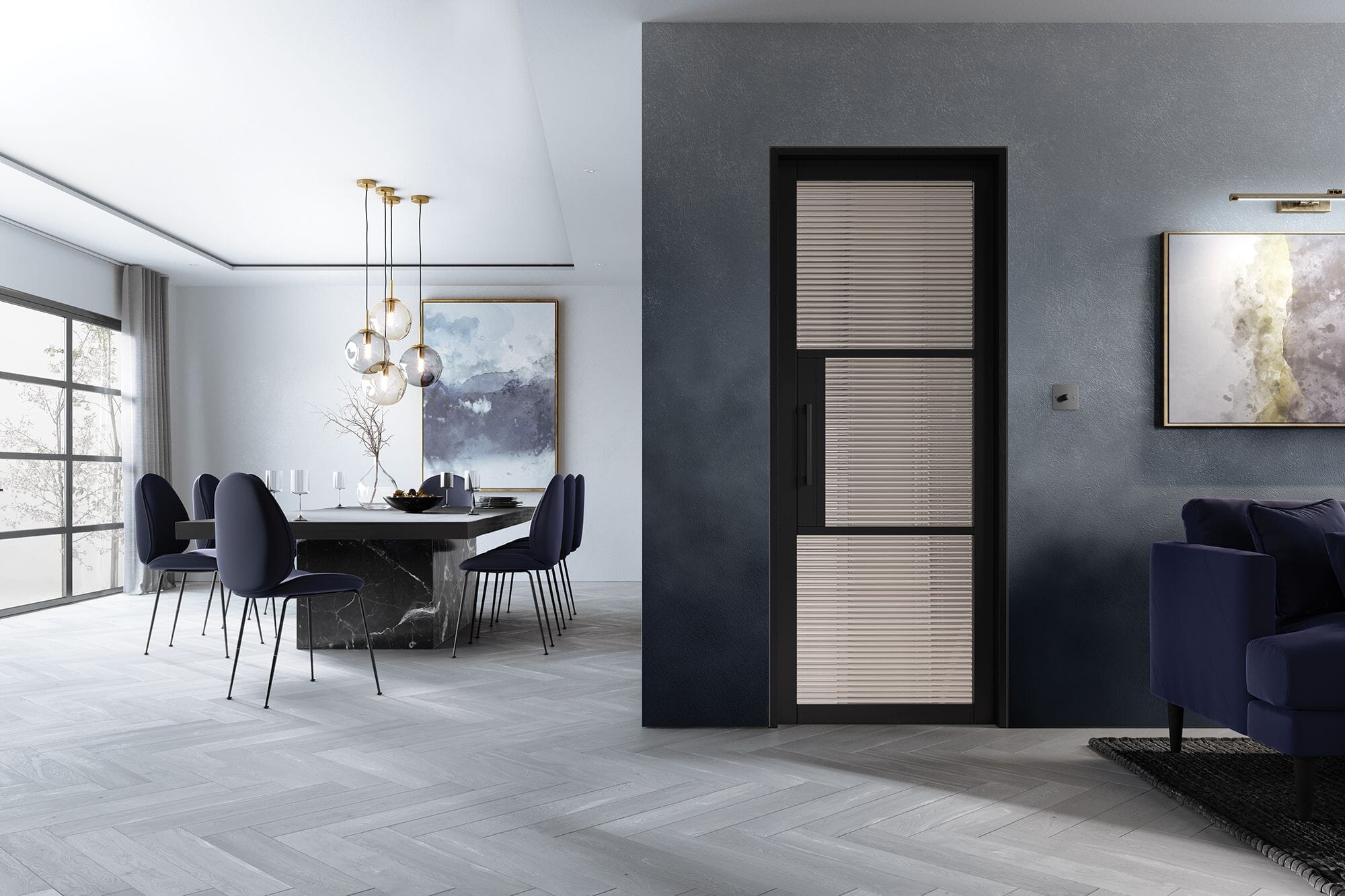 Tribeca Reeded Glazed Black Internal Doors