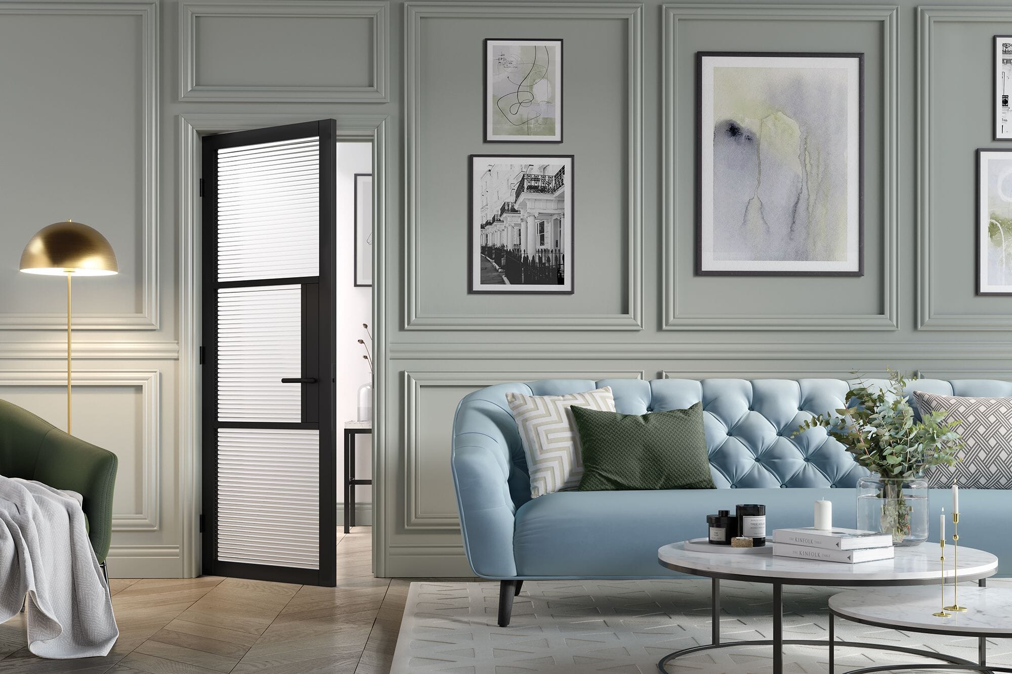 Tribeca Reeded Glazed Black Internal Doors