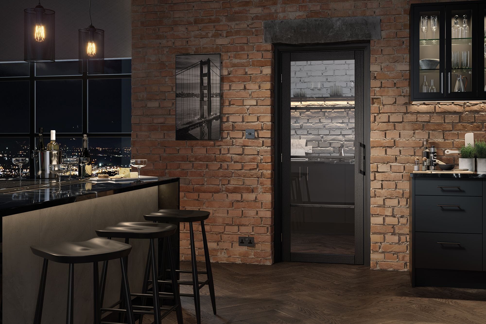 Soho Charcoal Clear Glazed Grained Black Internal Doors