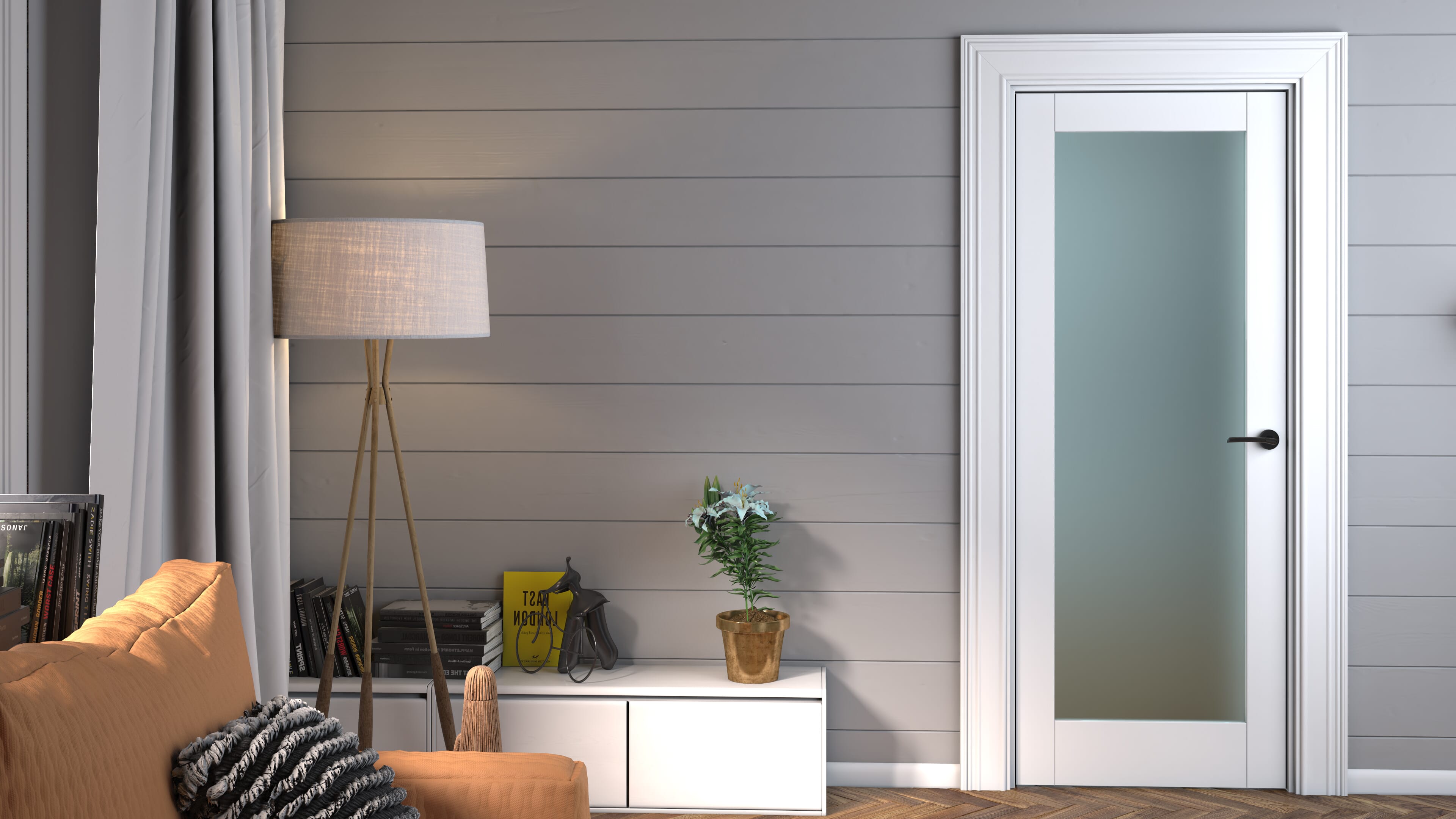 1981 x 533 x 35mm Shaker Glazed White - Frosted