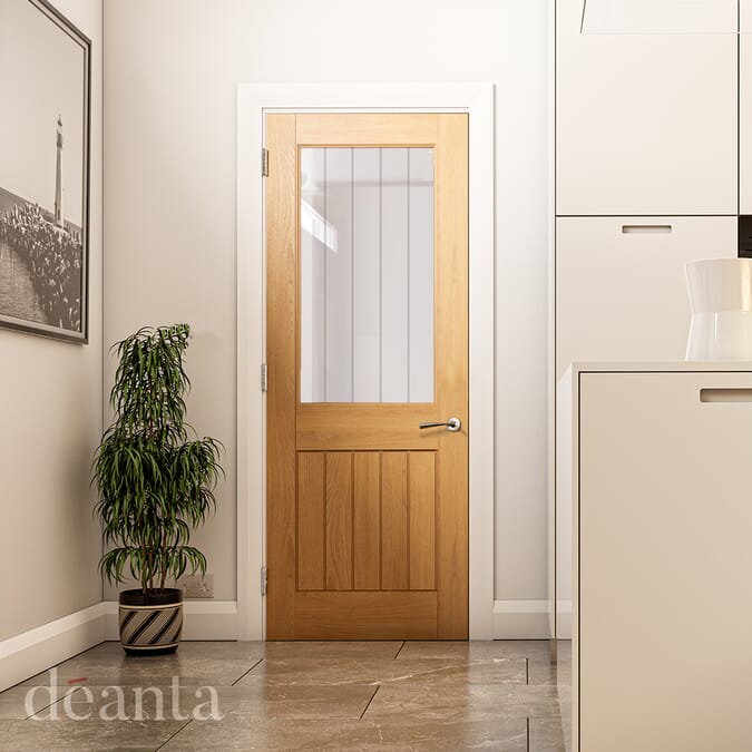 2040 x 726 x 40mm Ely Oak (1L Half) - Clear Glazed  Internal Door