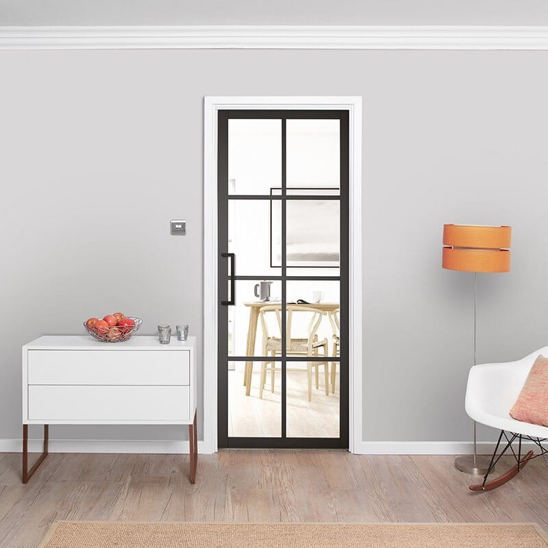 Slimline Black Shaker 8L Clear Glazed Internal Doors