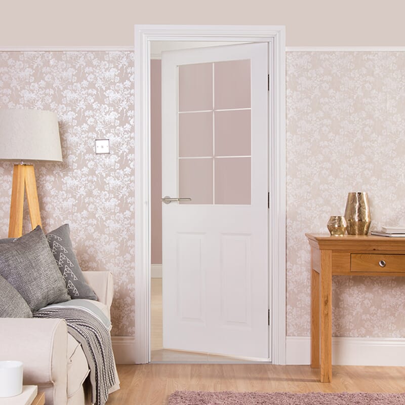 Cambridge White Primed 6 Light Etch Glazed Internal Door