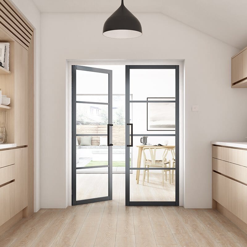 Slimline Grey Shaker 4L Clear Glazed Interior Door