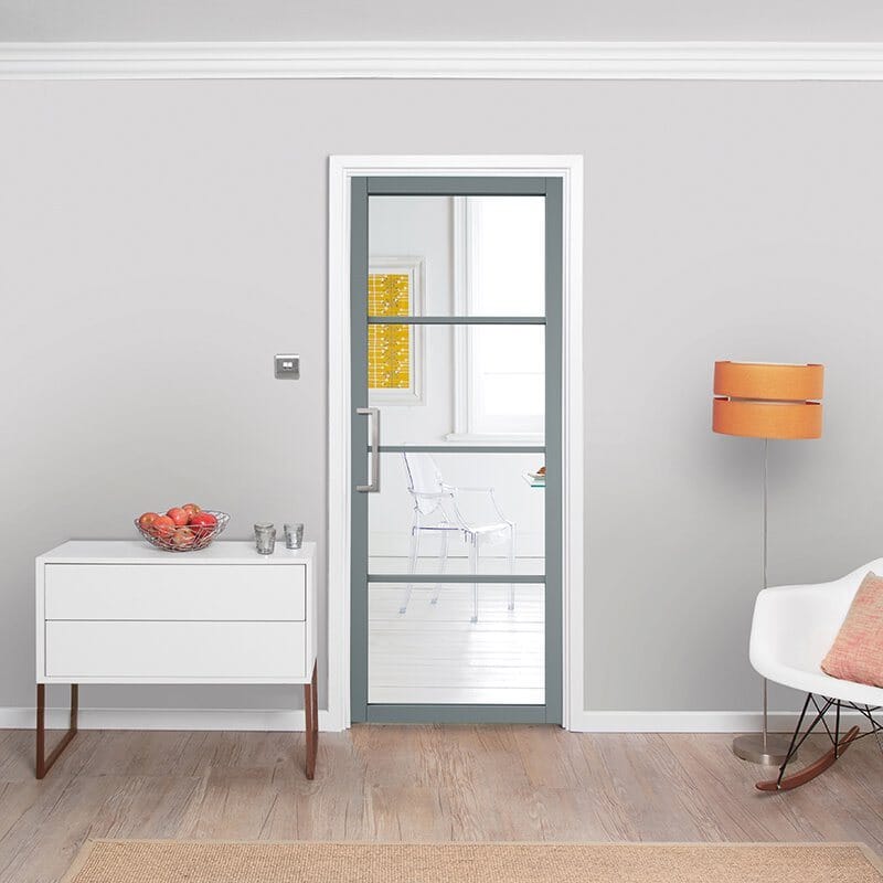 Slimline Grey Shaker 4L Clear Glazed Interior Door