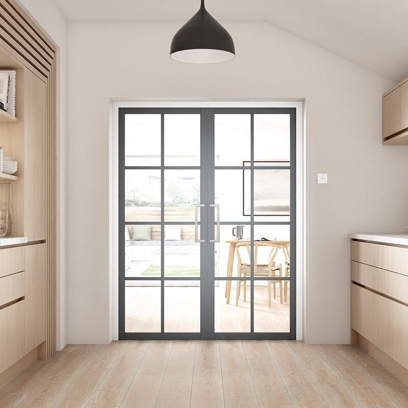 Slimline Grey Shaker 8L Clear Glazed Interior Door