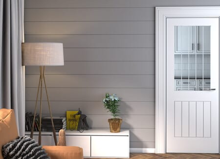 Suffolk White Prefinished 1L - Clear Glass with Frosted Lines Internal Doors