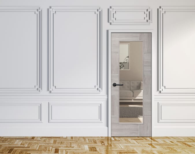 1981 x 686 x 35mm (27") Ravenna White Grey Laminate - Clear Glass  Internal Door