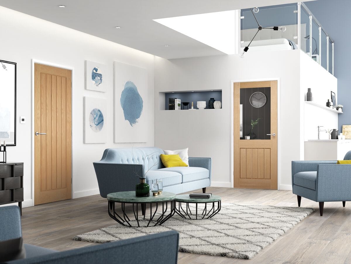 Mexicano Oak Half Light - Clear with Frosted Lines Internal Doors by LPD