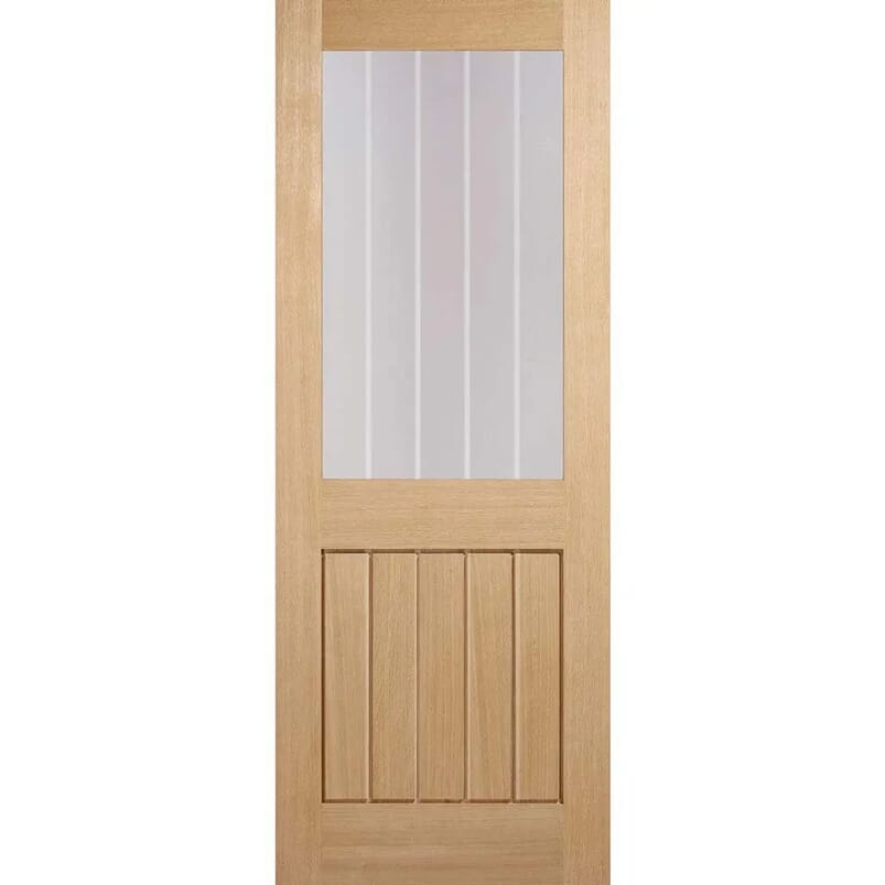 Mexicano Oak Half Light Clear Glass with Frosted Lines Internal Door Set