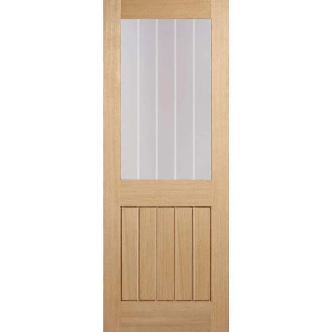 Mexicano Oak Half Light Clear Glass with Frosted Lines Prefinished Internal Door Set
