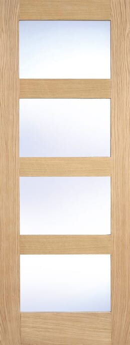Oak Shaker 4 Light Frosted Glass Prefinished Internal Door Set