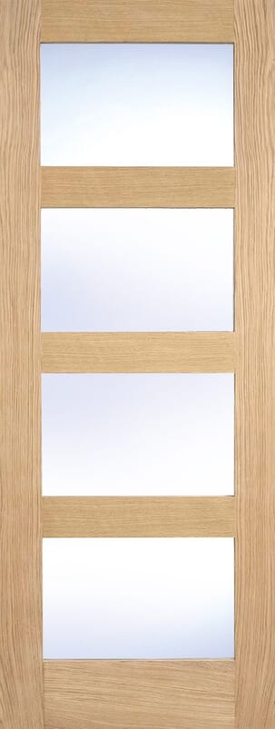 Oak Shaker 4 Light Frosted Glass Prefinished Internal Door Set