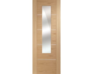 Portici Oak - Prefinished Clear Glass Internal Doors with Mirrored Panel
