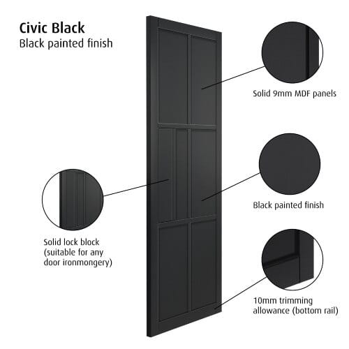 Civic Black Clear Glazed Internal Doors