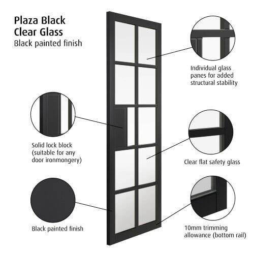 Plaza Black Clear Glazed Internal Doors at Vivid Doors