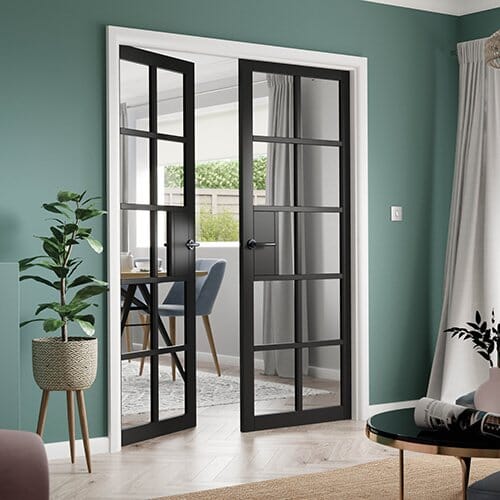 610x1981x35mm (24") Plaza Black Clear Glazed Internal Doors