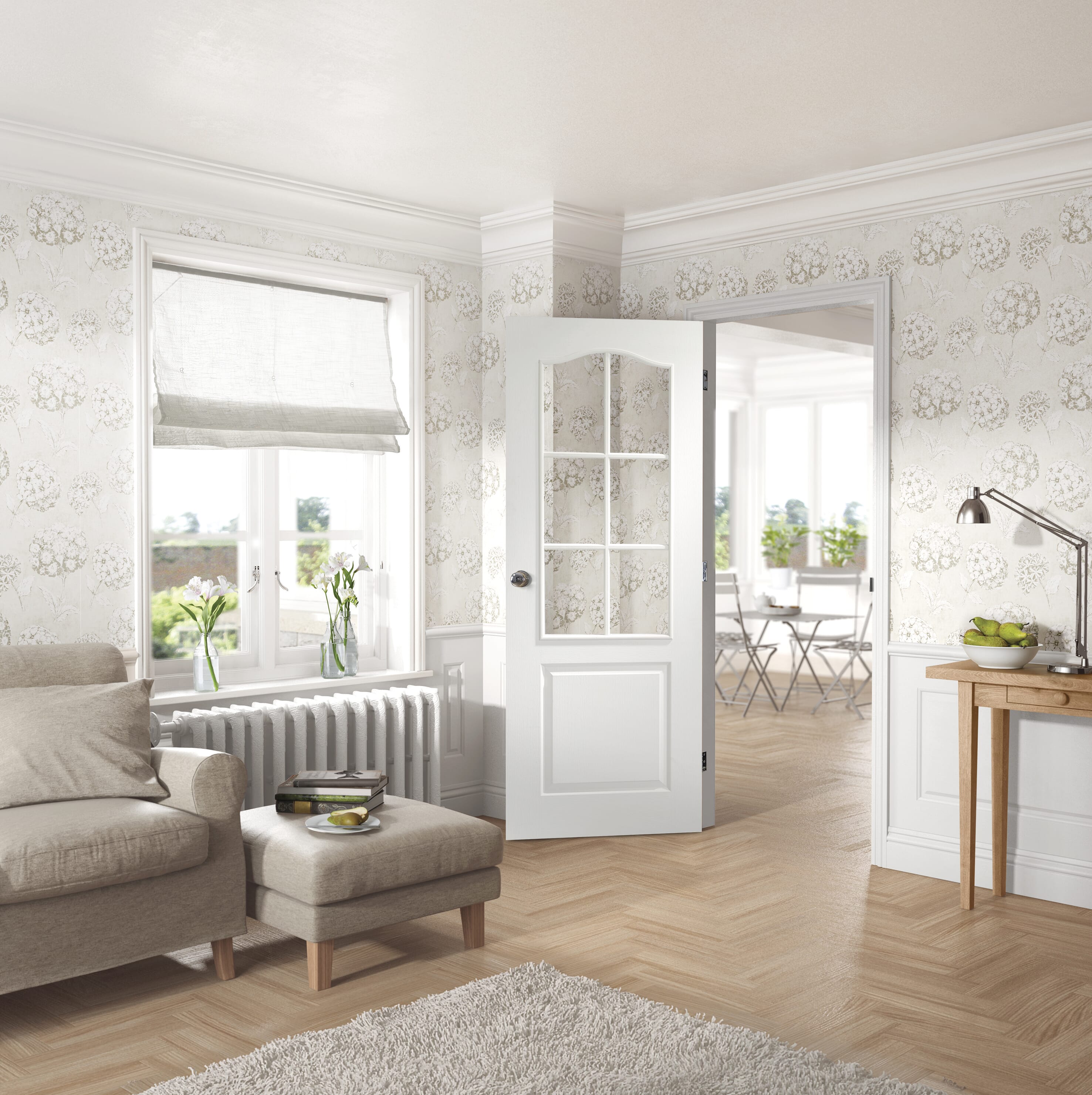 1981 x 838 x 35mm White Moulded Classique 6L Glazed Internal Doors at