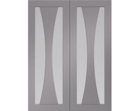 Verona Light Grey Rebated Pair - Clear Glass Prefinished Internal Doors