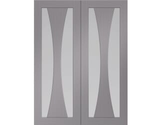 Verona Light Grey Rebated Pair - Clear Glass Prefinished Internal Doors