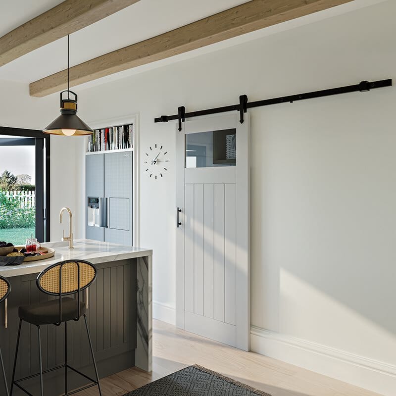 Cottage Primed - Clear Glazed Sliding Barn Door