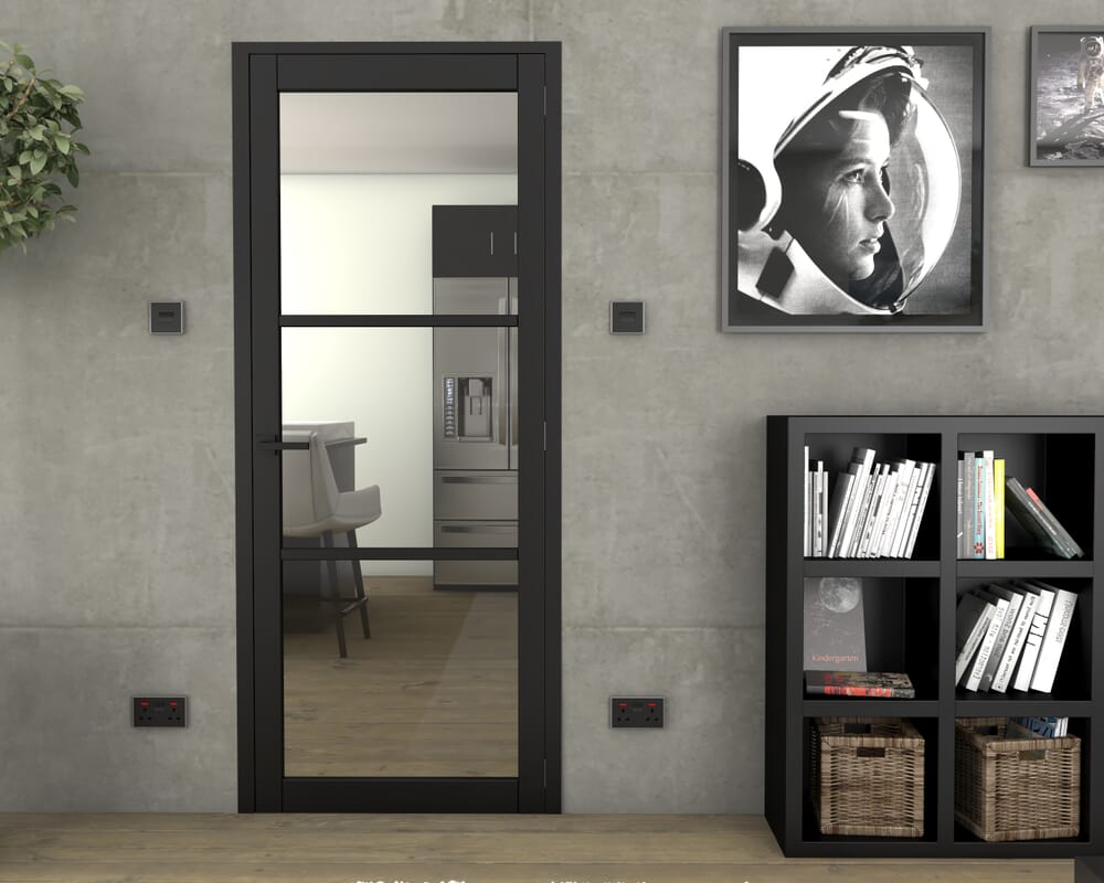 1981 x 610 x 35mm (24") Heritage Slim Profile Black Clear Glazed - Prefinished Internal Doors