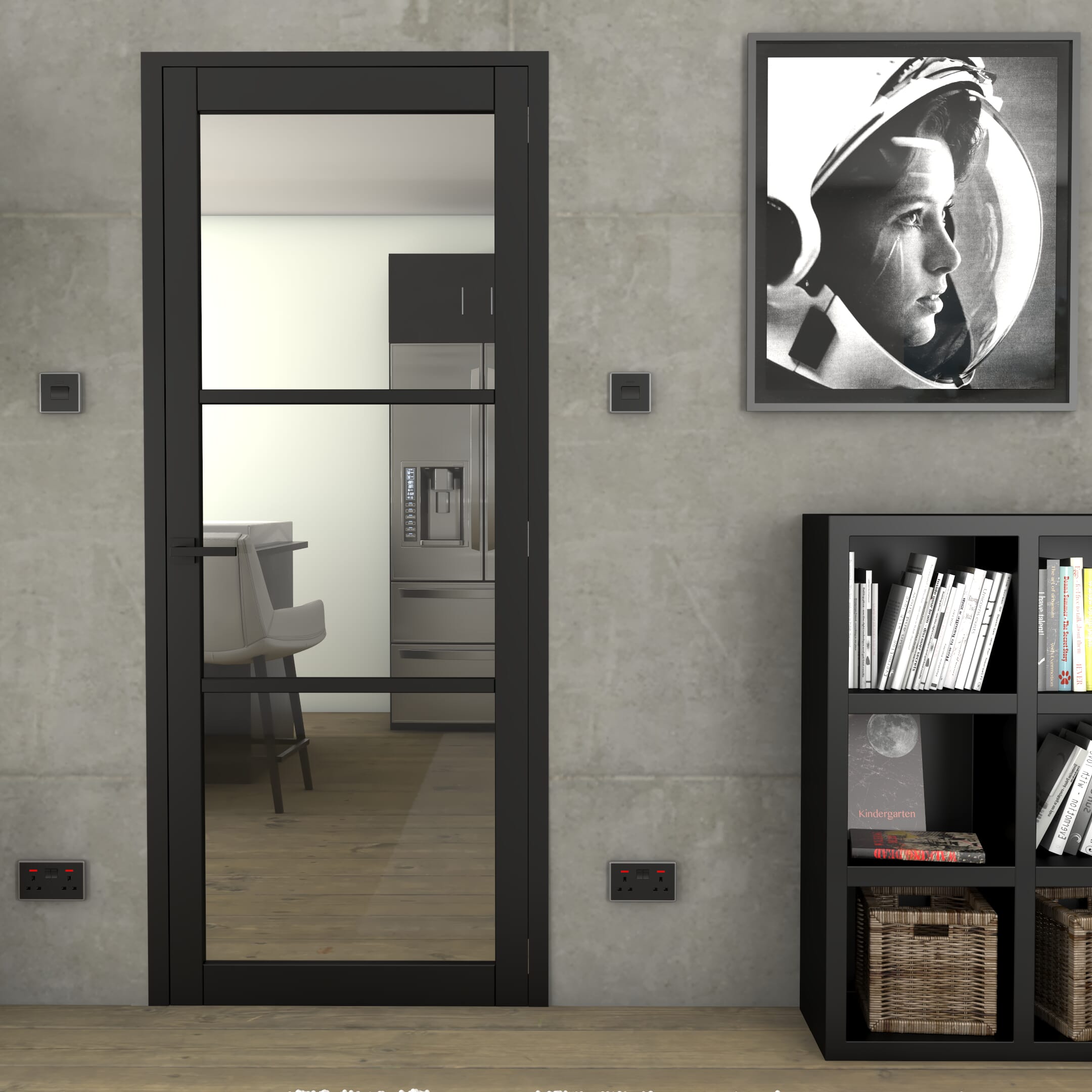 1981 x 305 x 35mm Heritage Black Clear Glazed - Prefinished Internal Doors