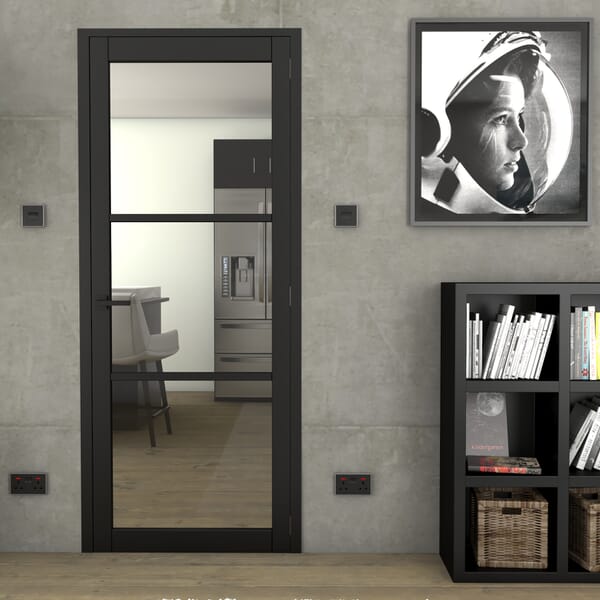 1981 x 762 x 35mm (30") Heritage Slim Profile Black Clear Glazed Internal Doors