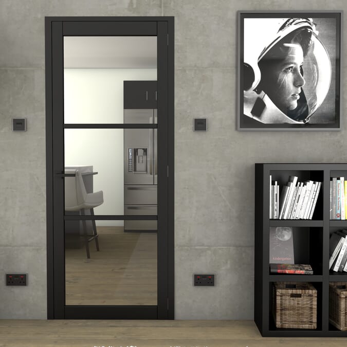 1981 x 686 x 35mm Heritage Slim Profile Black Clear Glazed Internal Doors