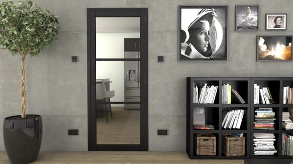 1981 x 762 x 35mm (30") Heritage Slim Profile Black Clear Glazed Internal Doors