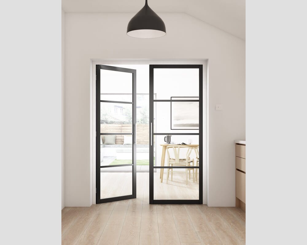 1981 x 305 x 35mm Kensington Black 4L Glazed Prefinished Internal Doors