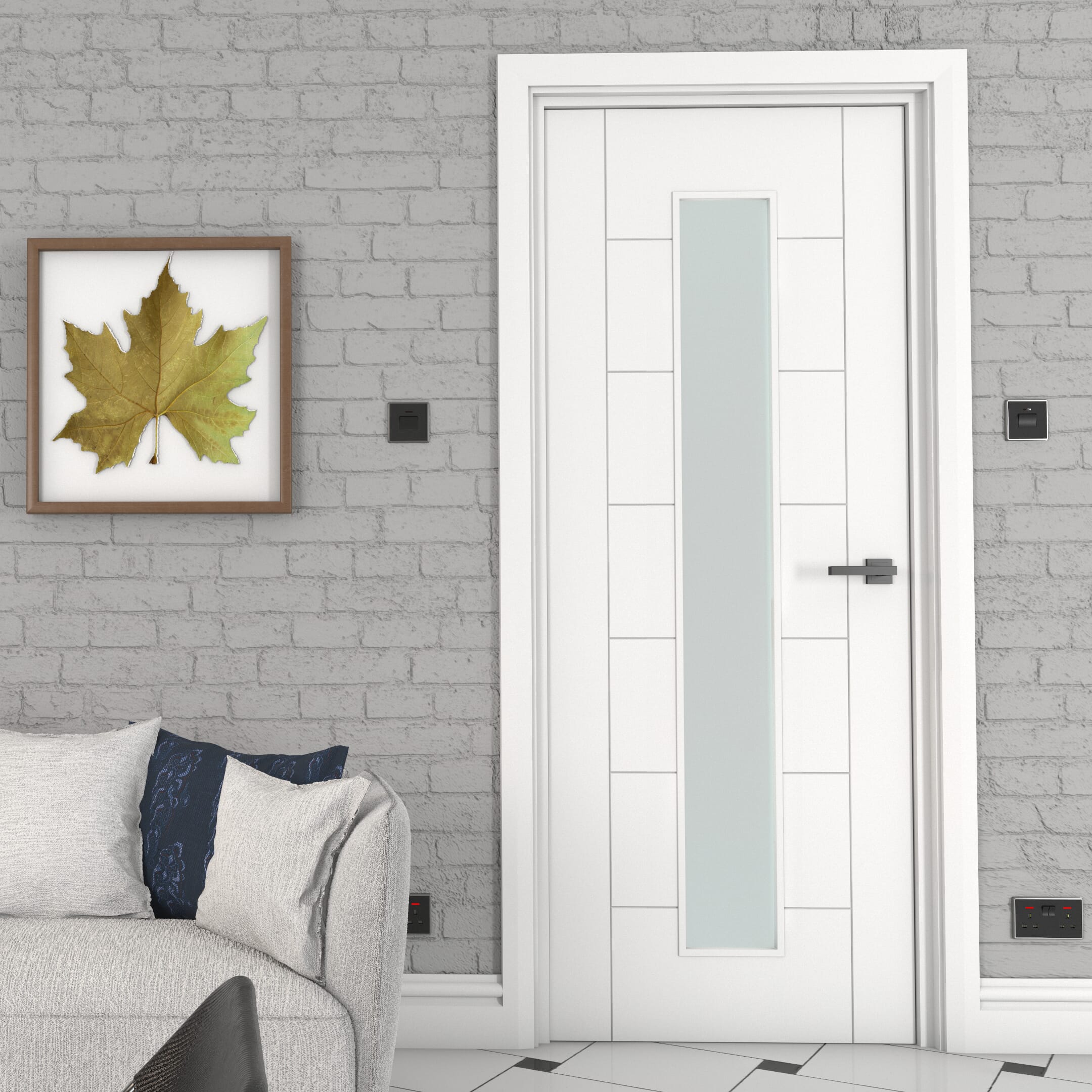 1981 x 686 x 35mm Modern 7 Panel White Frosted Glazed Internal Doors