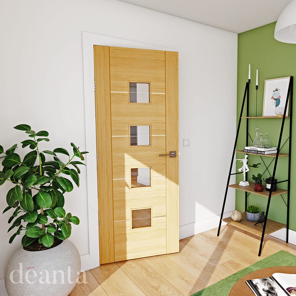 Valencia 5 Panel Oak - Clear Glazed Prefinished Internal Doors