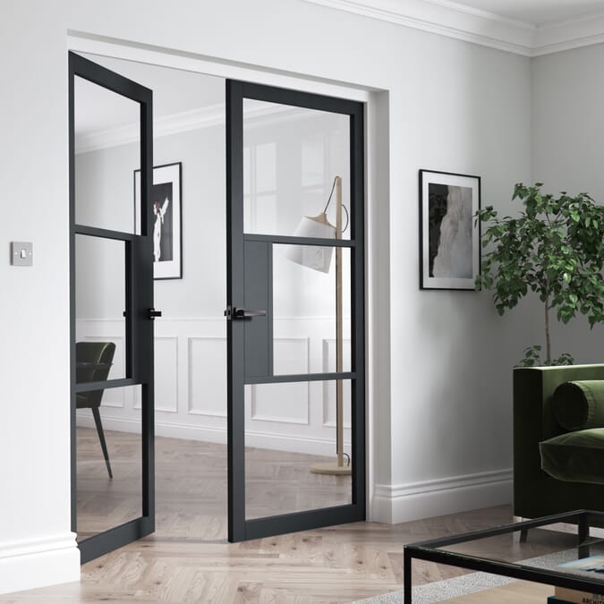 686x1981x35mm (27") Cosmo Graphite Grey Clear Glass Internal Doors
