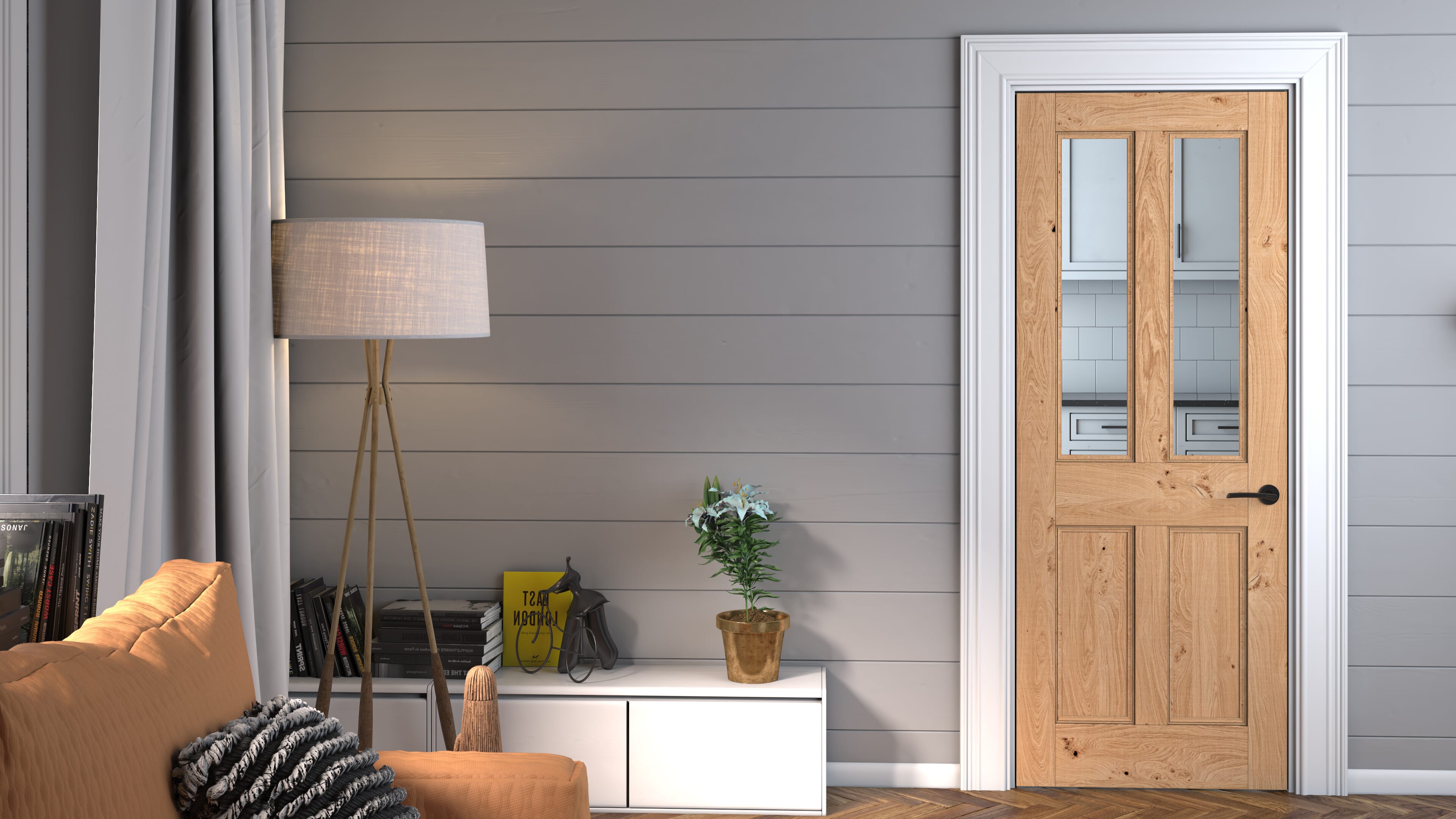 1981mm x 838mm x 35mm (33") Rustic Oak Edwardian Clear Glazed - Prefinished Internal Doors