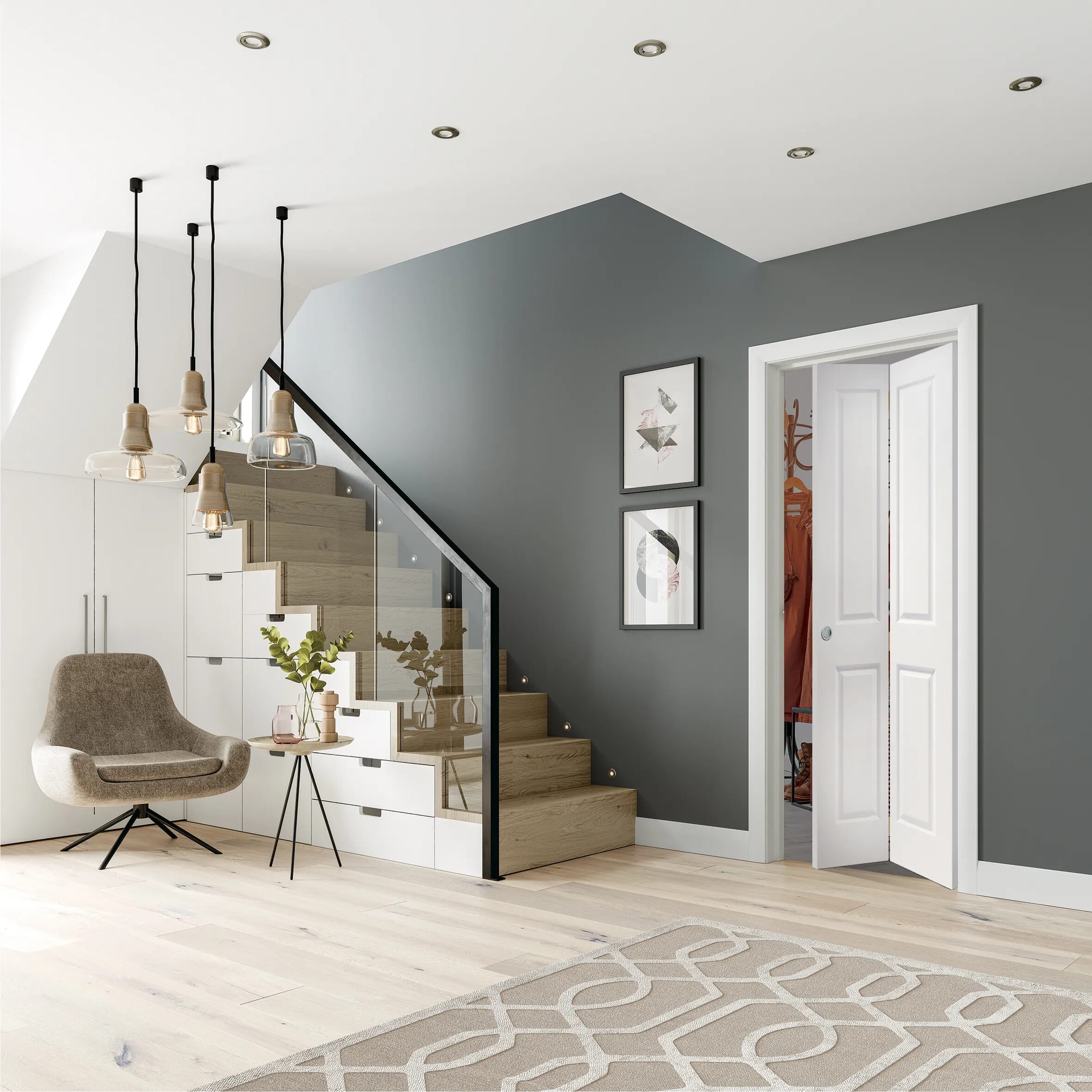 1981mm X 914mm X 35mm (36") White Moulded Textured 4 Panel Bifold Internal Doors At Climadoor